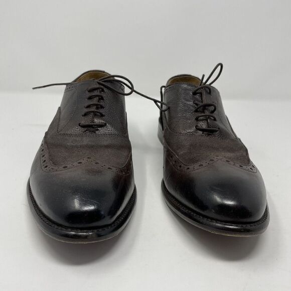WALL & WATER Shoes Mens 9 Brown Leather Wing-Tip Derby Dress Made In Italy - Picture 3 of 14